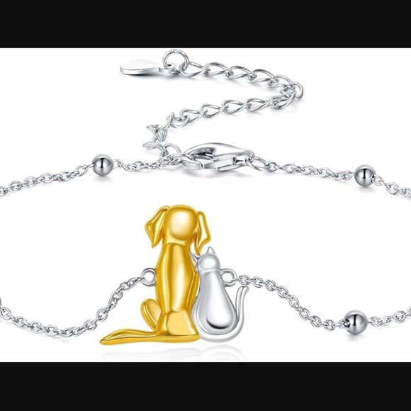 Cat and Dog Bracelet 925 Sterling Silver Adjustable Chain NWT - Picture 3 of 6